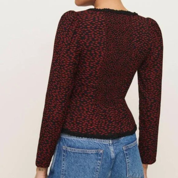Reformation Nikky Top Blouse - French Kiss Red Black Size 2 - Picture 4 of 12